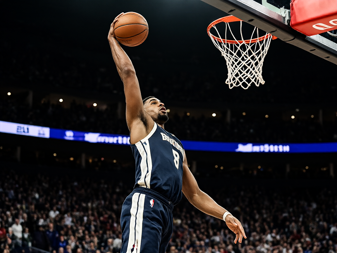 NBA篮球比赛中球员扣篮的瞬间，球馆内观众沸腾